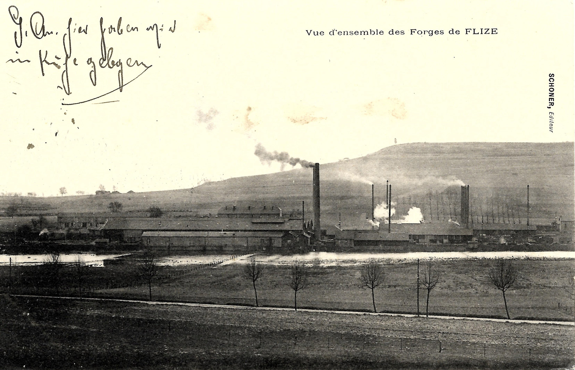Flize, vue d’ensemble des forges │ Carte postale, circulée le 8.12.1915 (Feldpost) │ col. pdgit1918