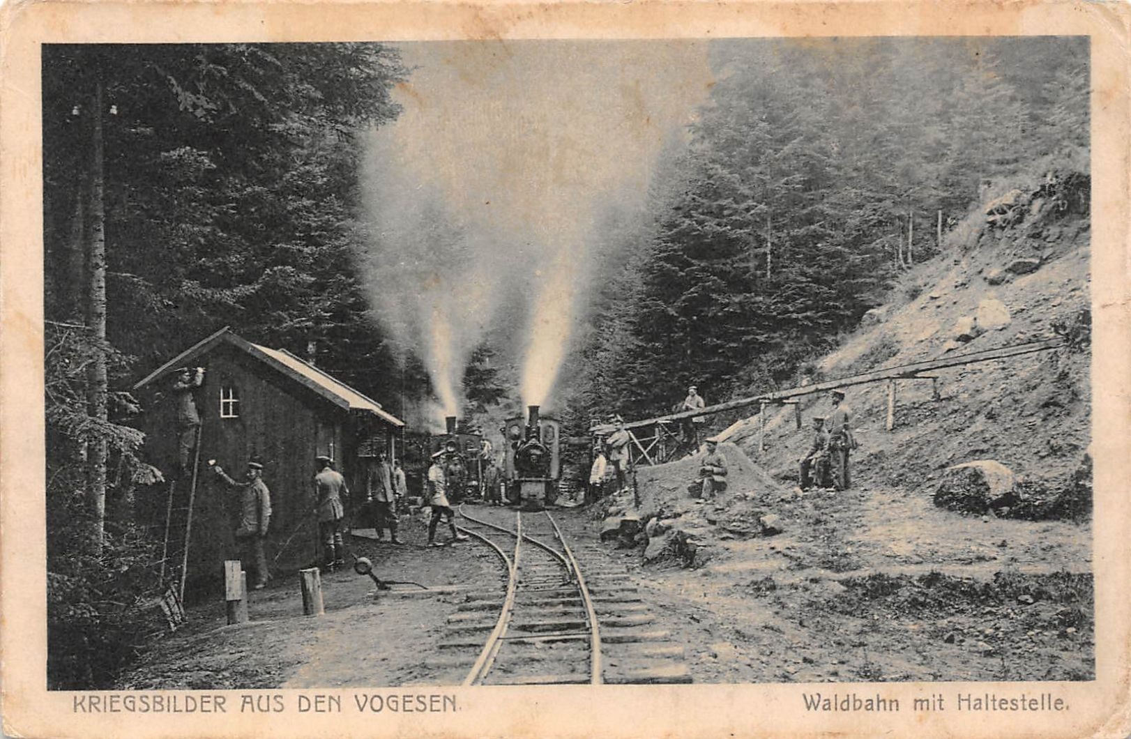 Station de la Waldbahn dans le secteur de Moussey │ carte postale allemande, circulée le 5.7.1916 (Feldpost) │ col. pdgit1918