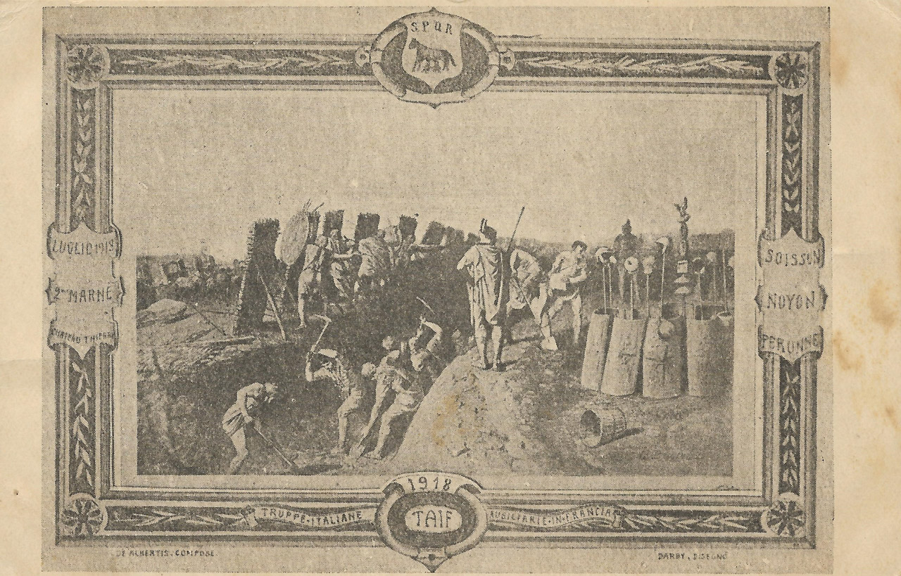 Carte postale célébrant les TAIF, « Truppe italiane ausiliarie in Francia » │ signée le 6.1.1919 │ col. pdgit1918