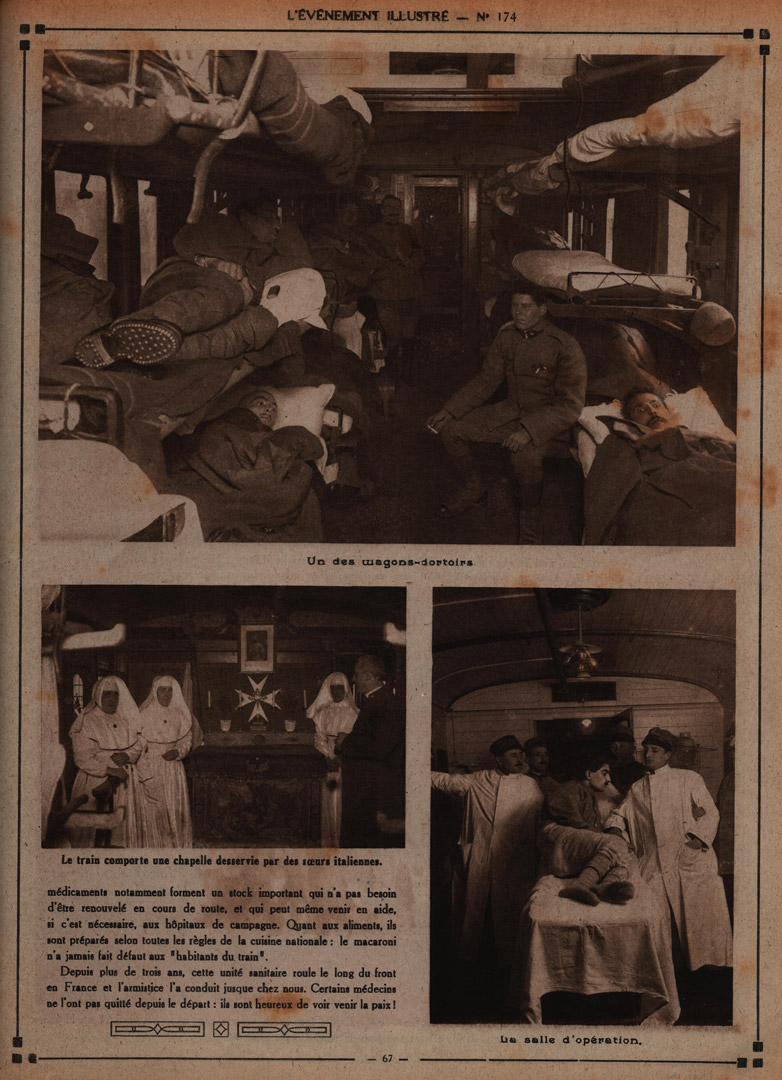 « Un train-hôpital italien à Bruxelles » │ L’Événement illustré, 22 février 1919, n°174, pp.66-67