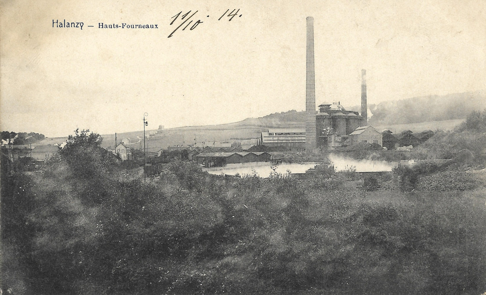 Vue sur les hauts-fourneaux à Halanzy │ Carte postale circulée le 11.10.1914 (Feldpost) │ col. pdgit1918