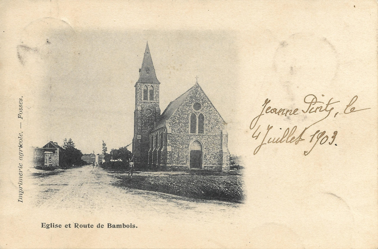 L’église de Bambois et la route reliant Fosses-la-Ville à Saint-Gérard │ Carte postale circulée le 11.7.1903 │ col. pdgit1918